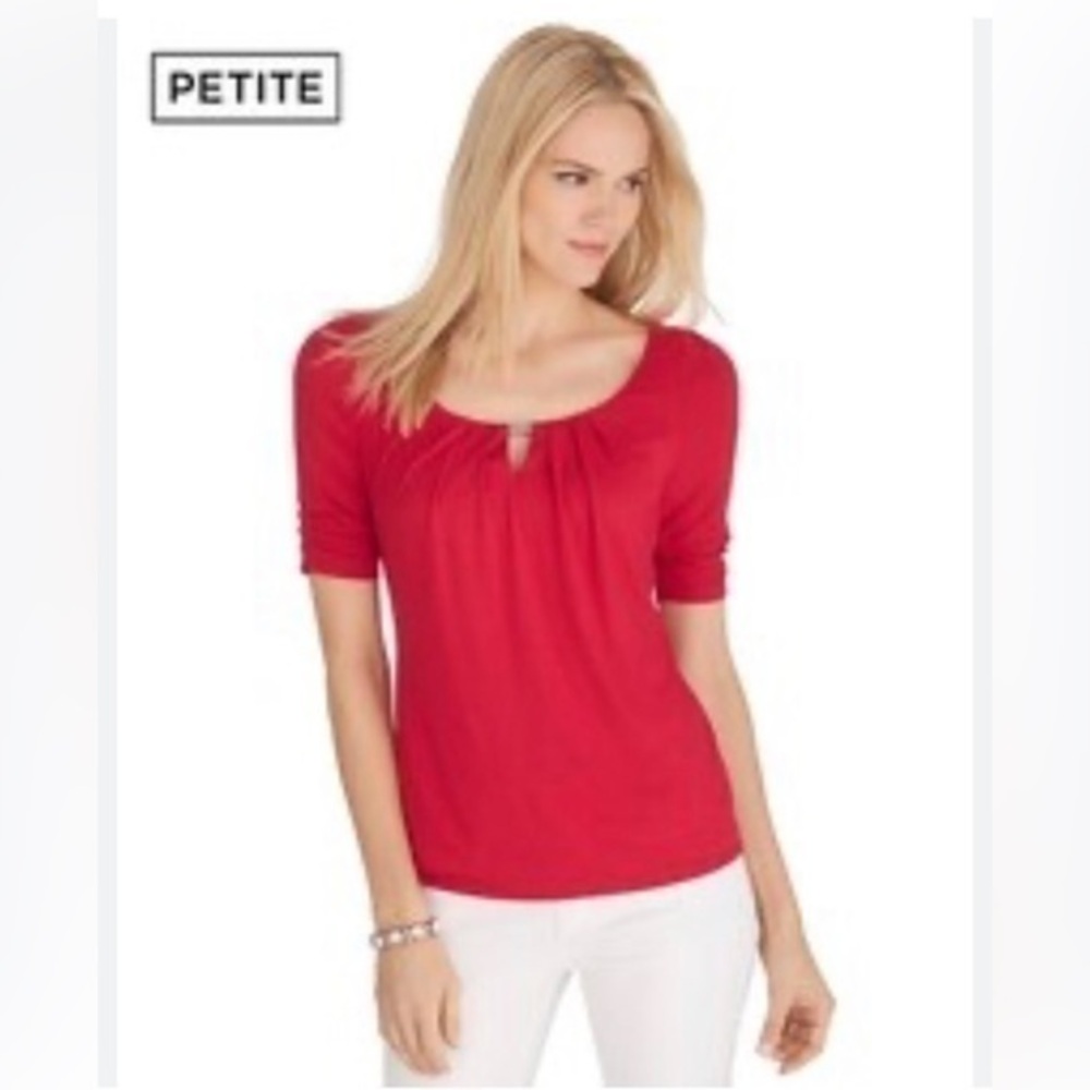 White House Black market red scoop neck 3/4  sleeve dressy top Size small